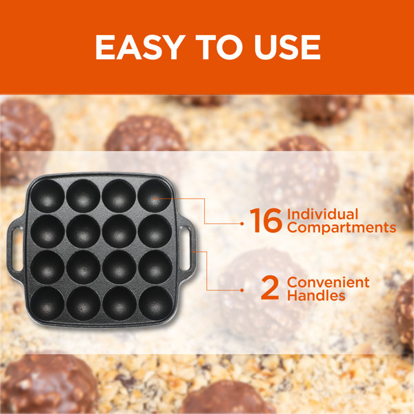 Commercial Chef Cast Iron Cookware Aebleskiver Pan With 16 Cake Pop